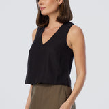 V Neck Topstitched Tank - Black