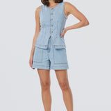 Denim Patch Pocket Shorts - Light Blue Wash