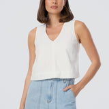V Neck Topstitched Tank - White