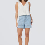 V Neck Topstitched Tank - White