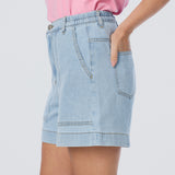 Denim Patch Pocket Shorts - Light Blue Wash
