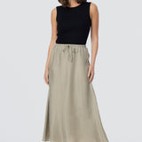 Elastic Waist Midi Skirt - Dusty Olive