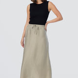 Elastic Waist Midi Skirt - Dusty Olive