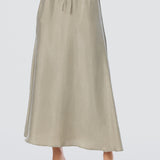 Elastic Waist Midi Skirt - Dusty Olive