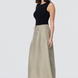 Elastic Waist Midi Skirt - Dusty Olive