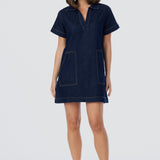 Denim Short Sleeve Mini Dress - Indigo