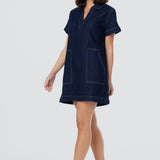 Denim Short Sleeve Mini Dress - Indigo