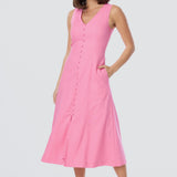 Sleeveless Buttoned Dress - Pink