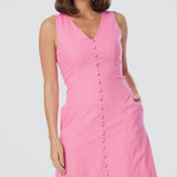 Sleeveless Buttoned Dress - Pink