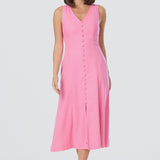Sleeveless Buttoned Dress - Pink