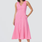 Sleeveless Buttoned Dress - Pink