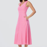 Sleeveless Buttoned Dress - Pink