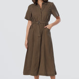 Panelled Shirt Dress - Dark Olive
