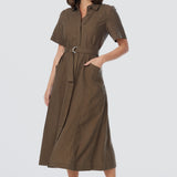 Panelled Shirt Dress - Dark Olive