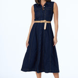 Denim Sleeveless Midi Dress - Indigo