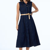Denim Sleeveless Midi Dress - Indigo