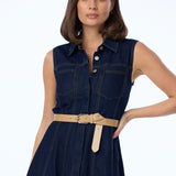 Denim Sleeveless Midi Dress - Indigo