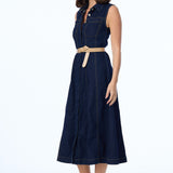 Denim Sleeveless Midi Dress - Indigo
