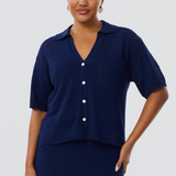 Crochet Short Sleeve Shirt - Indigo Blue