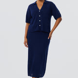 Crochet Straight Midi Skirt - Indigo Blue (Pre Order)