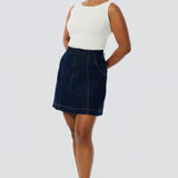 Denim Panelled Mini Skirt - Indigo (Pre Order)