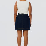 Denim Panelled Mini Skirt - Indigo (Pre Order)
