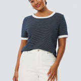 Regular Contrast T-Shirt - Navy / White Stripe (Pre Order)
