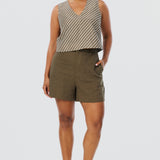 V Neck Topstitched Tank - Dark Olive Stripe