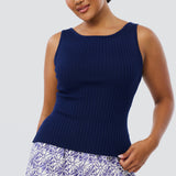 Sleeveless Boat Neck Knit Top - Indigo Blue (Pre Order)