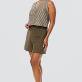 V Neck Topstitched Tank - Dark Olive Stripe