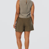 V Neck Topstitched Tank - Dark Olive Stripe
