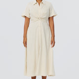 Knot Shirt Dress - Oatmeal Stripe (Pre Order)