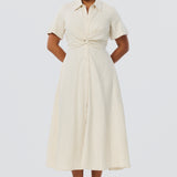 Knot Shirt Dress - Oatmeal Stripe (Pre Order)