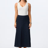 Slip A-Line Midi Skirt - Navy Polka Dot