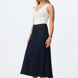 Slip A-Line Midi Skirt - Navy Polka Dot