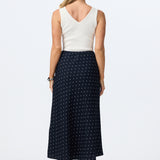 Slip A-Line Midi Skirt - Navy Polka Dot