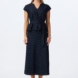 Slip A-Line Midi Skirt - Navy Polka Dot