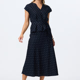 Slip A-Line Midi Skirt - Navy Polka Dot