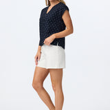 Cap Sleeve Tie Blouse - Navy Polka Dot
