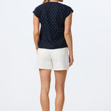 Cap Sleeve Tie Blouse - Navy Polka Dot