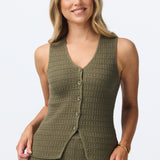 Textured Knit Vest - Khaki