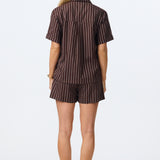 Linen Blend Short Sleeve Shirt - Chocolate Stripe