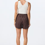 Linen Blend Drawstring Short - Chocolate Stripe