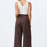 Linen Blend Drawstring Pants - Chocolate Stripe