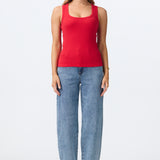 Scoop Neck Ribbed Tank - Cherry