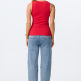 Scoop Neck Ribbed Tank - Cherry