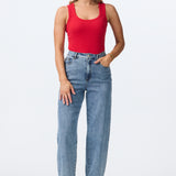 Scoop Neck Ribbed Tank - Cherry