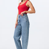 Scoop Neck Ribbed Tank - Cherry