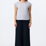 Cap Sleeve Top - White/Navy Stripe