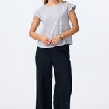 Cap Sleeve Top - White/Navy Stripe